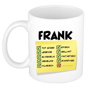 Naam mok Frank - wit - top gozer - keramiek - 300 ml - cadeau collega beker