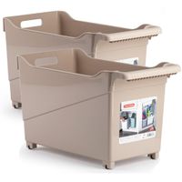 Set van 3x stuks kunststof trolleys lichtbruin op wieltjes L45 x B24 x H27 cm