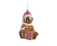 Kersthanger beer polystyreen 13 cm roze
