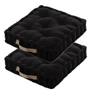 Stof Textile Vloerkussen DUO - 2x - zwart - katoen - 45 x 45 x 10 cm - vierkant - Extra dik