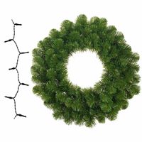 Groene kerstkrans/dennenkrans/deurkrans 45 cm inclusief gekleurde verlichting