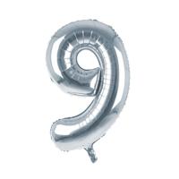 Cijfer Ballon '9' Zilver (100CM)
