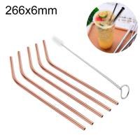 5 stuks herbruikbare RVS gebogen drinken stro + Cleaner borstel set Kit 266 * 6mm (Rose goud)