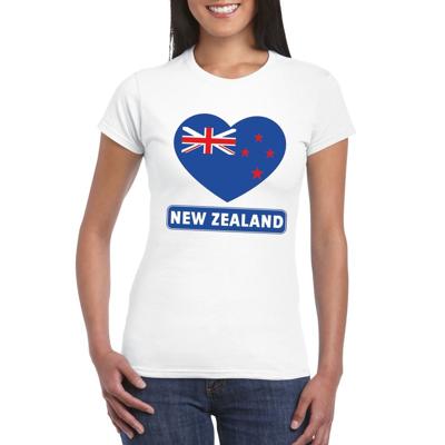 Nieuw Zeeland t-shirt - met hartjes vlag print - wit - dames - korte mouwen - landen supporters