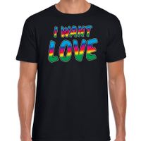 Gay Pride t-shirt met tekst - heren - zwart - I want love - LHBTI