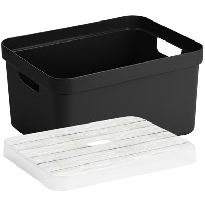Opbergbox/opbergmand zwart 32 liter kunststof met deksel