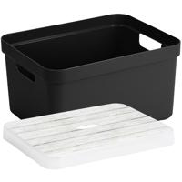 Opbergbox/opbergmand zwart 32 liter kunststof met deksel