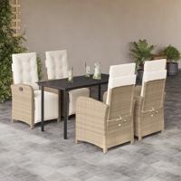 5-delige Tuinset met kussens poly rattan beige