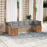 7-delige Loungeset met kussens poly rattan beige