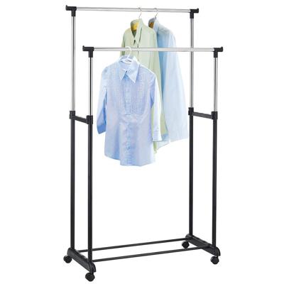 Mobiel kledingrek dubbele stang - zwart/chroom - verstelbaar 100 tot 170 cm - met wielen