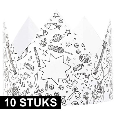 Knutsel kroontjes/kronen maken - 10x stuks - om in te kleuren - voor kinderen - Karton - Verjaardag