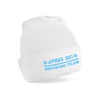 Wintersport muts voor volwassenen - Drinking Team - wit - blauwe glitter - one size - Apres ski - thumbnail