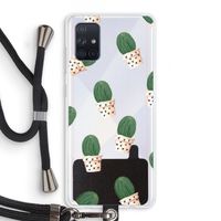 Cactusprint roze: Samsung Galaxy A71 Transparant Hoesje met koord
