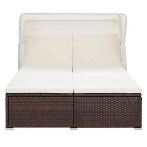 The Living Store Tweepersoonsligbed - Bruin poly rattan - 194 x 120.5 x 110 cm - Met uitklapbaar dak