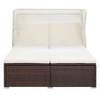 The Living Store Tweepersoonsligbed - Bruin poly rattan - 194 x 120.5 x 110 cm - Met uitklapbaar dak - thumbnail