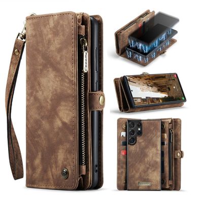 Caseme - Samsung Galaxy S23 Ultra - Vintage 2 in 1 portemonnee hoes - Bruin