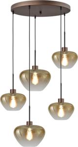 Masterlight 5-lichts hanglampGenua bruin met 3x goud glas Ø 24cm en 2x Ø 29cm - 2972-15-15-50-5-2429