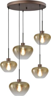Masterlight 5-lichts hanglampGenua bruin met 3x goud glas Ø 24cm en 2x Ø 29cm - 2972-15-15-50-5-2429