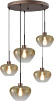 Masterlight 5-lichts hanglampGenua bruin met 3x goud glas Ø 24cm en 2x Ø 29cm - 2972-15-15-50-5-2429