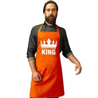 Oranje BBQ King schort/ keukenschort met kroon heren   -