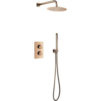 Inbouw Thermostatische Regendoucheset - Leoni - Regendouchekop 25 cm - Geborsteld Koper - Geanodiseerd