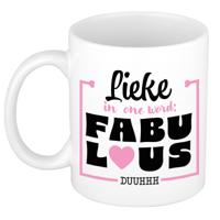 Naam mok Lieke - wit - Fabulous - keramiek - 300 ml - cadeau collega beker