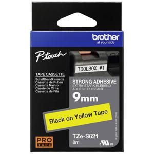 Brother TZe-S621 Labeltape extra sterk klevend Tapekleur: Geel Tekstkleur: Zwart 9 mm 8 m