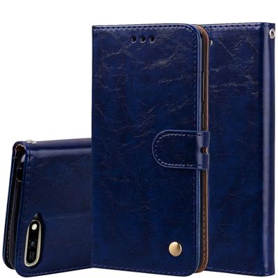 Business stijl olie Wax textuur horizontale Flip lederen case voor Huawei Y6 (2018) met houder & kaartsleuven & portemonnee (blauw)