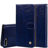 Business stijl olie Wax textuur horizontale Flip lederen case voor Huawei Y6 (2018) met houder & kaartsleuven & portemonnee (blauw)