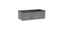 Storke Edge zwevend badmeubel 110 x 52 cm beton donkergrijs met Scuro asymmetrisch rechtse wastafel in kwarts mat zwart