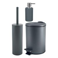 Badkamer accessoires set - WC-borstel/pedaalemmer/zeeppompje - metaal/keramiek - donkergrijs