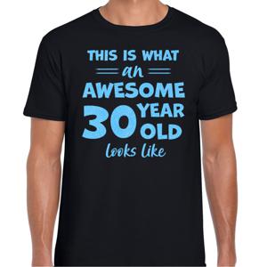 Cadeau T-shirt voor heren - leeftijd 30 jaar - awesome - zwart - glitter blauw - Verjaardagsfeest