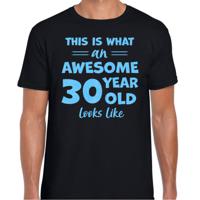 Cadeau T-shirt voor heren - leeftijd 30 jaar - awesome - zwart - glitter blauw - Verjaardagsfeest - thumbnail