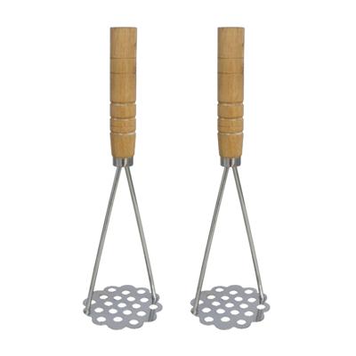 Aardappelstamper/pureestamper - 2x - metaal/hout - keuken gerei - 25 cm