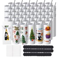 VEVOR 50-pack rechte sublimatiemokken, 20oz blanco mokken, roestvrijstalen dubbelwandige mokken met rietje, deksel, borstel, bodem, krimpfolie, geschenkdoos, voor hittepers en warmteoverdracht