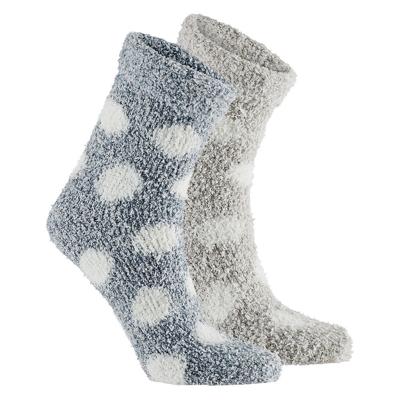 Huissokken / bedsokken met stippen - kinderen - grijs / beige - 2 paar - maat 36-41 - slofsokken