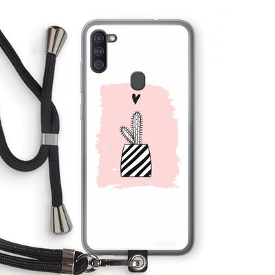 Zwart-wit cactus: Samsung Galaxy A11 Transparant Hoesje met koord