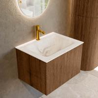Badmeubel Mondiaz Kurve-Dlux | 60 cm | Meubelkleur Walnut | Wastafelkleur Frappe | Solid surface | Midden spoelbak | 1 kraangat
