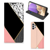 Samsung Galaxy A32 5G Stand Case Zwart Roze Vormen - thumbnail