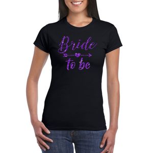 Zwart Bride To Be/aanstaande bruid t-shirt met paarse glitters dames