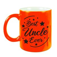 Best Uncle Ever cadeau koffiemok / theebeker neon oranje 330 ml - thumbnail