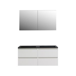 Badkamermeubel BWS Pepper Wastafel Acryl Mat Zwart Incl Spiegelkast 2 Deurs Met 2 Krgtn 120x55x46 cm Wit