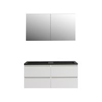 Badkamermeubel BWS Pepper Wastafel Acryl Mat Zwart Incl Spiegelkast 2 Deurs Met 2 Krgtn 120x55x46 cm Wit