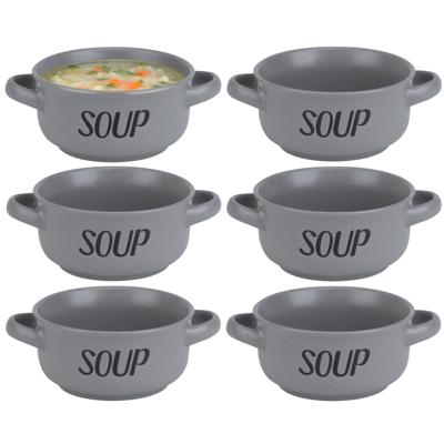 Soepkom van aardewerk - 6x - grijs - Dia 13,5 cm - 470 ml - Servies - Soepkommen