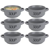 Soepkom van aardewerk - 6x - grijs - Dia 13,5 cm - 470 ml - Servies - Soepkommen