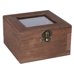 Houten opbergkistje met deksel - donkerbruin - 12 x 12 x 8 cm - Sieraden/spulletjes/sleutels