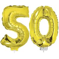 50 jaar leeftijd versiering cijfers - verjaardag - ballonnen op stokje - van 41 cm - goud