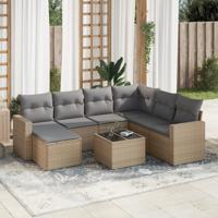8-delige Loungeset met kussens poly rattan beige