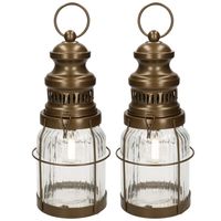 2x stuks LED stormlantaarns/windlichten brons op batterijen 12 x 29 cm