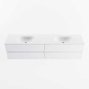 MONDIAZ VICA 200cm badmeubel onderkast Talc 4 lades. Wastafel MOON dubbel 2 kraangaten, kleur Talc.